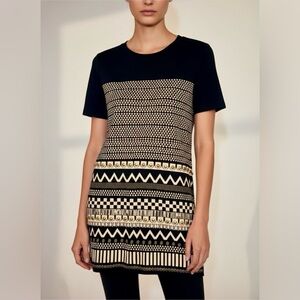 Women’s embellished Moonlight brand tunic top dress Black Gold Patterned size M